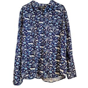 Loft 604 Men Size XXL Button Up Shirt Jungle Print Blue Novelty Long Sleeve